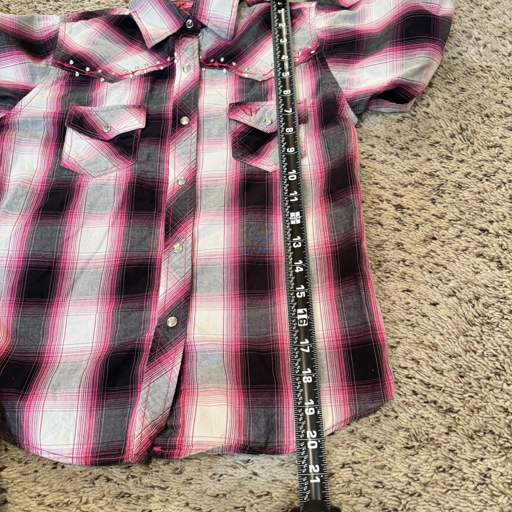 Cowgirl Hardware Girls M 7/8 Western Snap Shirt Pink Plaid Horse‎ Rhinestone - Picture 12 of 13